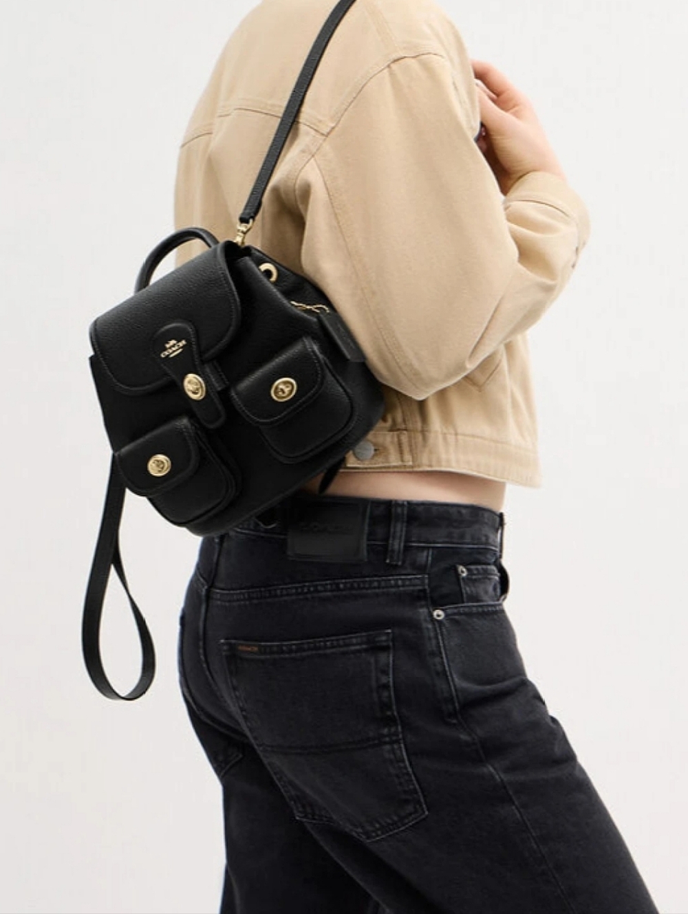 Coach Black Pebbled Leather Mini Backpack with Gold Hardware - Picture 10 of 10